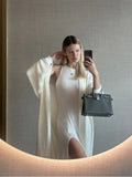 Fongt Autumn And Winter Hot Sweater Suit Women Loose Long Version Imitation Cardigan + Open Fork Dress