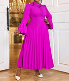 Fongt Elegant Round Collar Horn Long-Sleeved Dress Party Hundred Folds Dress Dress Dress