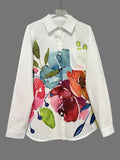 Fongt New Ink Flower Print Elegant Open Shirt Pocket Shirt
