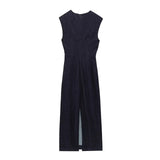 Fongt New Gold Styling Sleeveless Denim Fan Dress 2025576