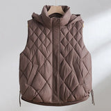 2024 Autumn And Winter Vest Women's Down Cotton Short Loose Korean Version Of Versatile Diamond Cotton Vest Sleeveless Vest Coat-Outfit