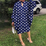 Sundress Women Vintage Hollow Polka Dot Printed Long Sleeve Dress VONDA 2022 Elegant Midi Vestido Elegant Robe