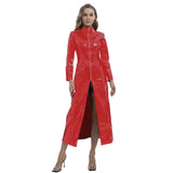 Fongt PU Mirror Bright Leather Long Skirt Women's Windbreaker Long Leather Skirt No Odor Size Accurate-Outfit