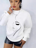 Fongt Spring And Autumn New Women's Fashion Face Printed Round-Neck White Dress