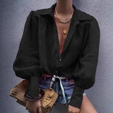 Fongt New Loose Long-Sleeved Suit Collar Shirt Lady Top