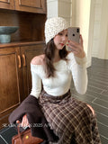 Fongt Xixi Autumn 2025 New White Standard Elegant Slanted-Sleeve-Sleeve Jacket Sweater 89616