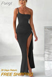 One Shoulder Split Maxi Dress Spaghetti Strap Pleated Bodycon Dress Elegant Party Wedding Evening Dresses for Women