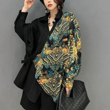 Printed Asymmetrical Blouse Patchwork Female Clothing Stylish Single-breasted Spring Autumn New V-Neck Casual Loose Shirt-Outfit