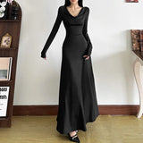 Fongt 2025 Autumn And Winter Women's New Pure Color Temperament High-End Sense Collar Body Dress
