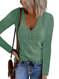 Fongt Autumn New Women's Button Vest Solid Color V-Neck Long-Sleeved T-Shirt Top