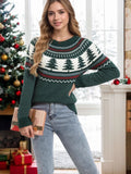 Fongt And Winter New Christmas Sweater Women Loose Knitted Green Pine Embroidered Clothes On The Head
