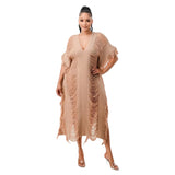 Fongt New Women's Handmade Knitted Hand-Through Tassel Dress-Outfit