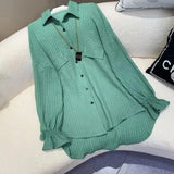 Lady Single-breasted Loose Blouse Spring Autumn Commute Turn-down Collar Women's Clothing Korean Stylish Irregular Shirt-Outfit