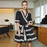 French Temperament Dress 2025 Summer New V-Neck High-End Splicing Lotus Leaves Side To Show Thin Dress