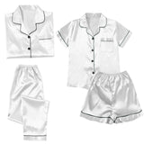 Women's Blue Pajamas Sets Silk Satin Top Pant Long sleeve Solid Button-Down Pyjamas Satin Set Nightgown Ladies Sleepwear-Outfit