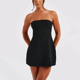 Strapless Solid Mini Dress-Outfit