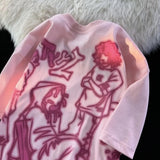 Fun Comics Graffiti Oversized T Shirt Mens Hip Hop Loose Short Sleeve Y2k Top Japan Harajuku Couples Kawaii