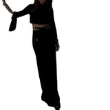 Fongt 2024 New Short Crop Jacket Building High Waist Slim Trousers Two Sets-Outfit