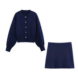 Fongt Women's Clothing 2025 Spring New Flower Button Decoration Knitted Shirt Skirt Set