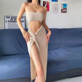 Fongt New 2023 Summer Hot Sexy One-Word Shoulder Fake Two-Piece High Waist Slit Strapless