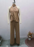 Fongt New Fashion Hollow Round Collar Sleeveless Jacket Wide Leg Pants Temperament Suit-Outfit