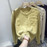 Fongt Flower Embroidery Design Blouse With Ocean Knitted Cardigan Long-Sleeved Temperament Minus Age Casual Sweater Woman