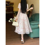 Fongt French Gentle Fairy Floral Collar Dress Women Summer Fat Mm Waist Thin Temperament Elegant Dress