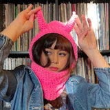 Fongt And Winter New Halloween Funny Knitting Ox Horn Hat Fashion Warm Wool Hat Women-Outfit