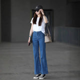 Fongt Retro Blue Trumpet Jeans Women Autumn And Winter New Small Man Without Legs High Waists Thin Horseshoe Horn Trousers