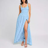 Fongt Women's New Sexy Sling U Tie Dew Back Perspective Chiffon Dress
