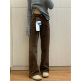 Fongt Wicked Broad Leg Pants Women Autumn And Winter Plus Velvet Narrow Version Of Straight Trousers Retro High-Rise Thin Trousers