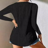 Fongt New Solid Color Casual Fashion Hollow V-Shirt Jacket Women's Clothing-Outfit