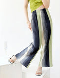 Fongt Folding 2025 Women's Folded Striped Broad Leg Trousers Unique Textured Hanging Style Straight Trousers
