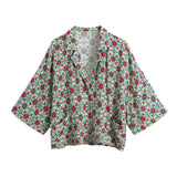 Fongt Women's Geometric Printing Wide Casual Hanging Short-Sleeved Shirt 1660