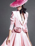 Fongt Wind Niche Stereo Rose Cut Deep V Collar 2024 Autumn New Solid Color Small Suit Short Coat Female-Outfit