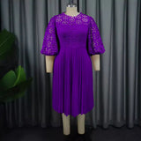 Fongt Lace Lantern Sleeve Dress Elegant Commuter Style Fold Dress Dresses