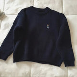 Harajuku Cute Bear Knitted Sweater Women Korean Fashion Kawaii Oversize Cartoon Embroidery Basic Jumper Female