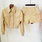 STREET Newest 2023 Baroque Designer Suit Set Women's Lion Buttons Monogram Jacquard Geometrical Crop Jacket Shorts Set
