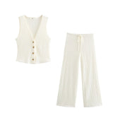 Fongt Women's Clothing 2025 Autumn New Texture Vest Top + Straight Trousers Set