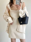 Fongt New Loose Solid Color Sweater Cardigan Package Buttock Vest Skirt Suit In The Long Sweater Two Sets Of Women-Outfit