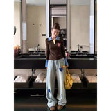 Fongt Color Bumping Fake Two-Pin Knitted Shirt Girl Autumn Winter Winter Slim Slim Soft Harden Bottom Shirt Top
