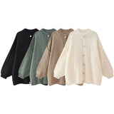 Fongt Women's 24 Years Autumn And Winter New Collar Metal Button Decoration Bat Sleeve Sweater