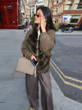 Fongt Autumn And Winter New Women's Loose Long Sleeve Splicing Colliding Color Thick Fur Coat Women