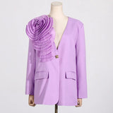 Fongt Spring And Summer New Fashion Temperament V Collar A Button Three-Dimensional Flower Splicing Design Sense Suit Coat Female-Outfit