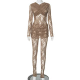 Women's 2023 New Stitched Lace See-through Jumpsuit Pants + Skirt Two-piece Set Elegant Sexy Party Club Outfit Vestidos-Outfit