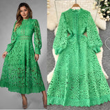 Fongt Sense Of Elegant Lace Dress 2025 New Hollow Hooks Waist Lantern Sleeves Waist Waist Dress Dress