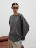 Fongt Fine Comb Cotton Solid Long-Sleeved T-Shirt Women Hot Loose Leisure Collar Top High Quality
