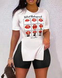 Size Women's Wear Spring And Summer 2023 New Leisure Printed Short-Sleeved Shorts Two Sets-Outfit