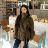 Fongt Autumn And Winter New Women's Commuting Collar Button Belt Belt Coat Woman