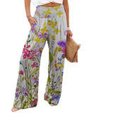 Fongt Women's Four-Sided Bullet-Print Trousers High-Waisted Straight-In-Bag Casual Broad-Legged Trousers